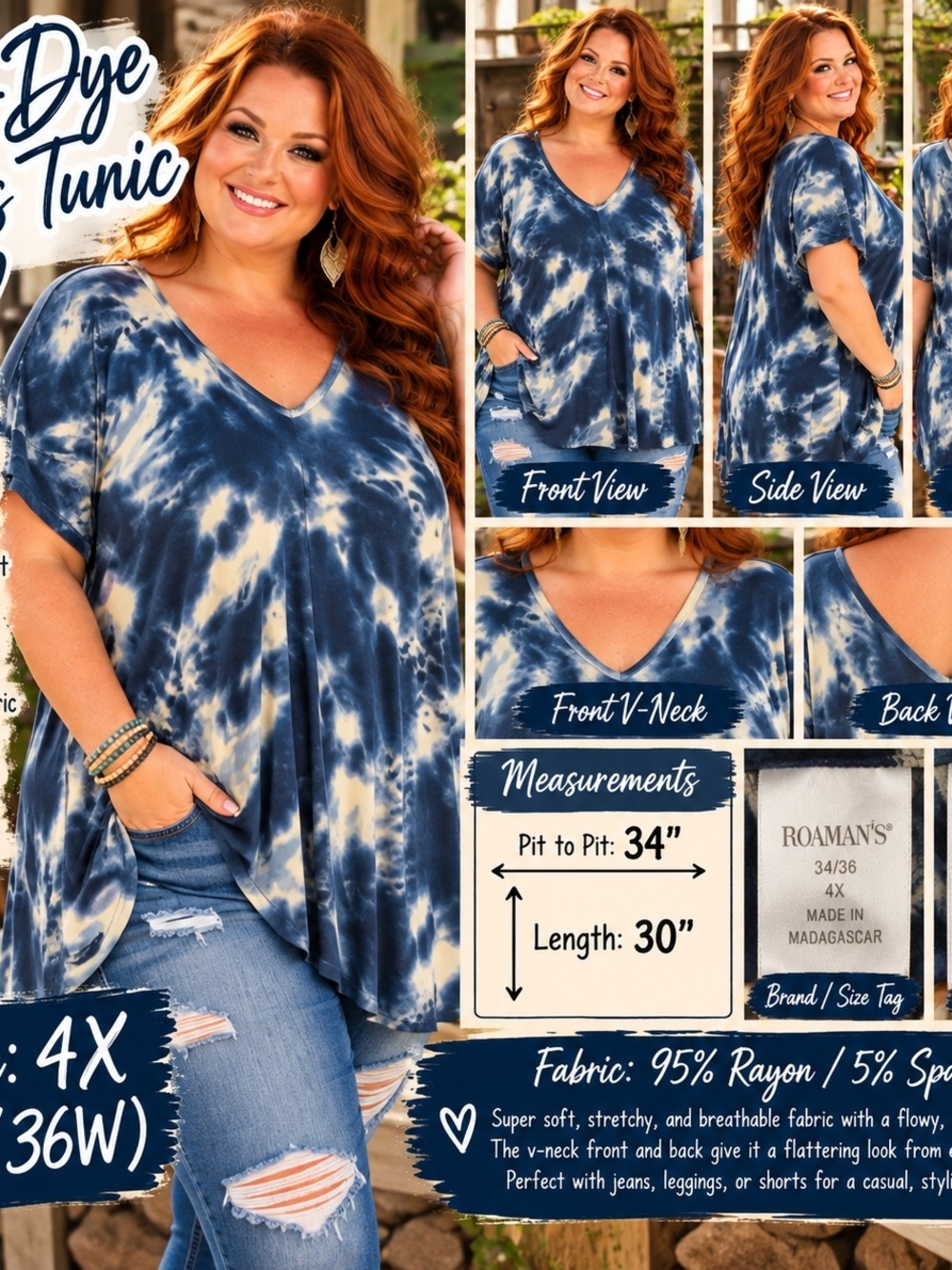 P50 💙 Double-V Tie-Dye Dream Tunic 💙4x